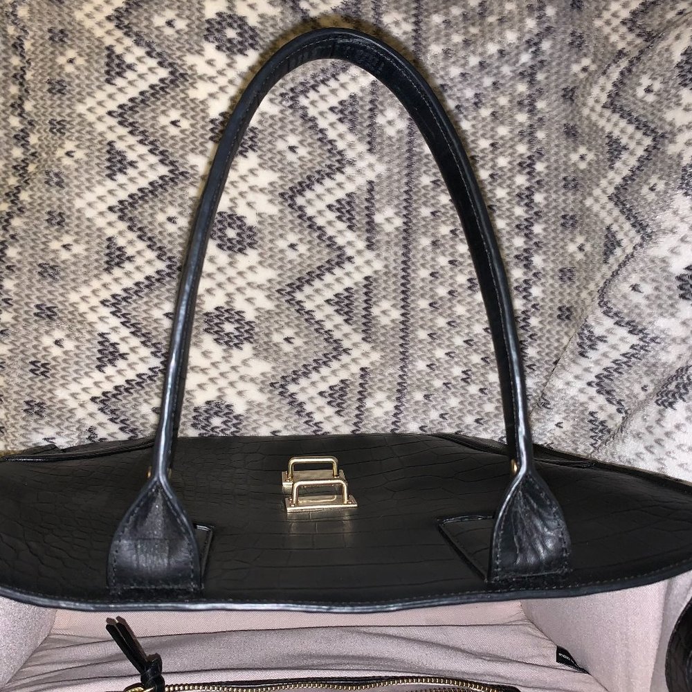 Foley & Corinna Black Croc Leather Shopper Tote - Picture 14 of 16